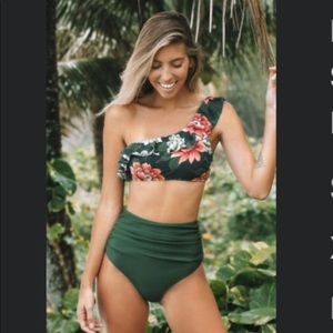 Dark Green Floral Bikini Top